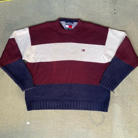 Tommy Hilfiger Oversized Wide Stripe Cotton Knit Crewneck Sweater Size XL - Picture 2 of 16